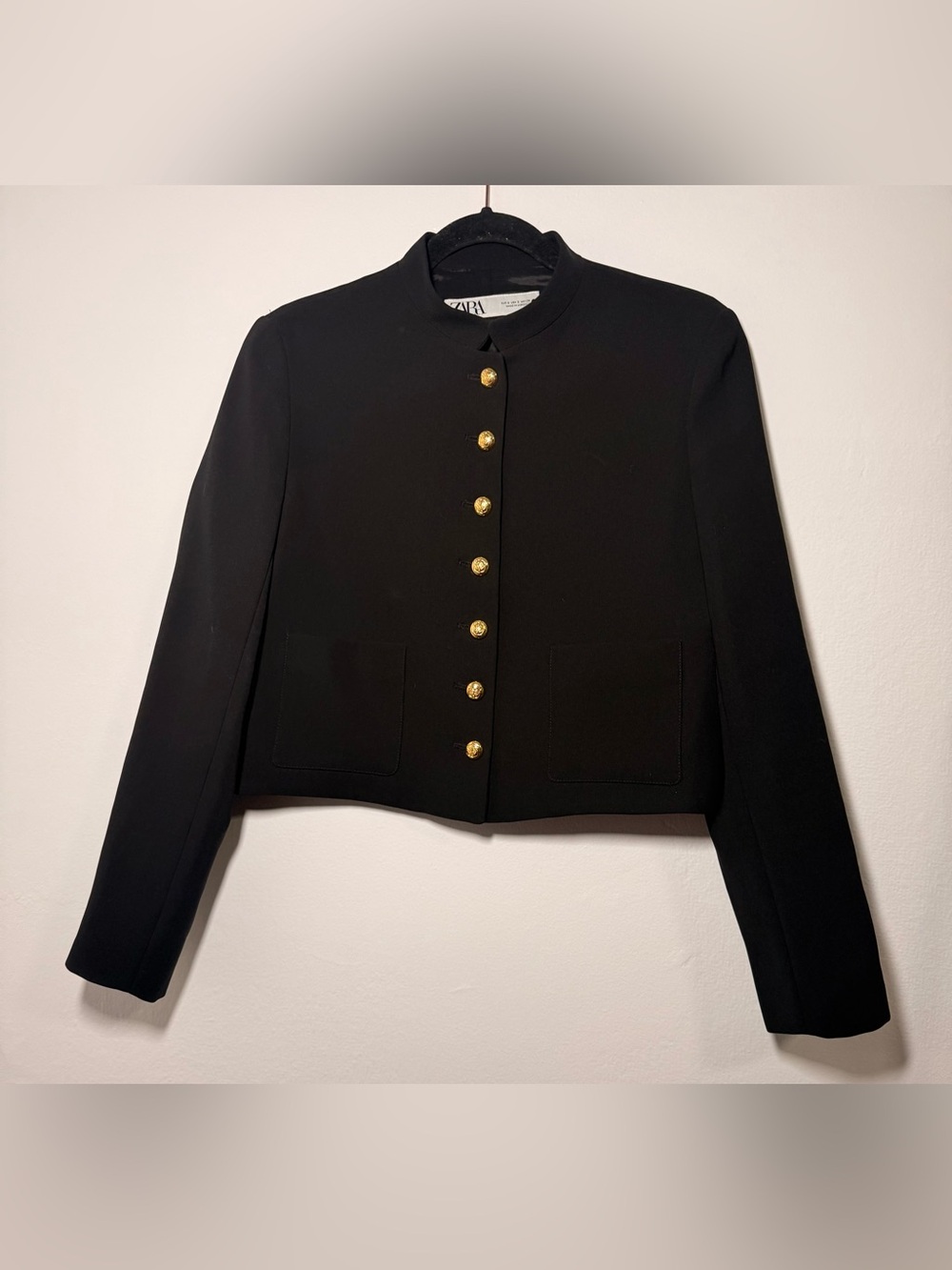 ZARA Military Crop Black Jacket Metal Buttons Size small S